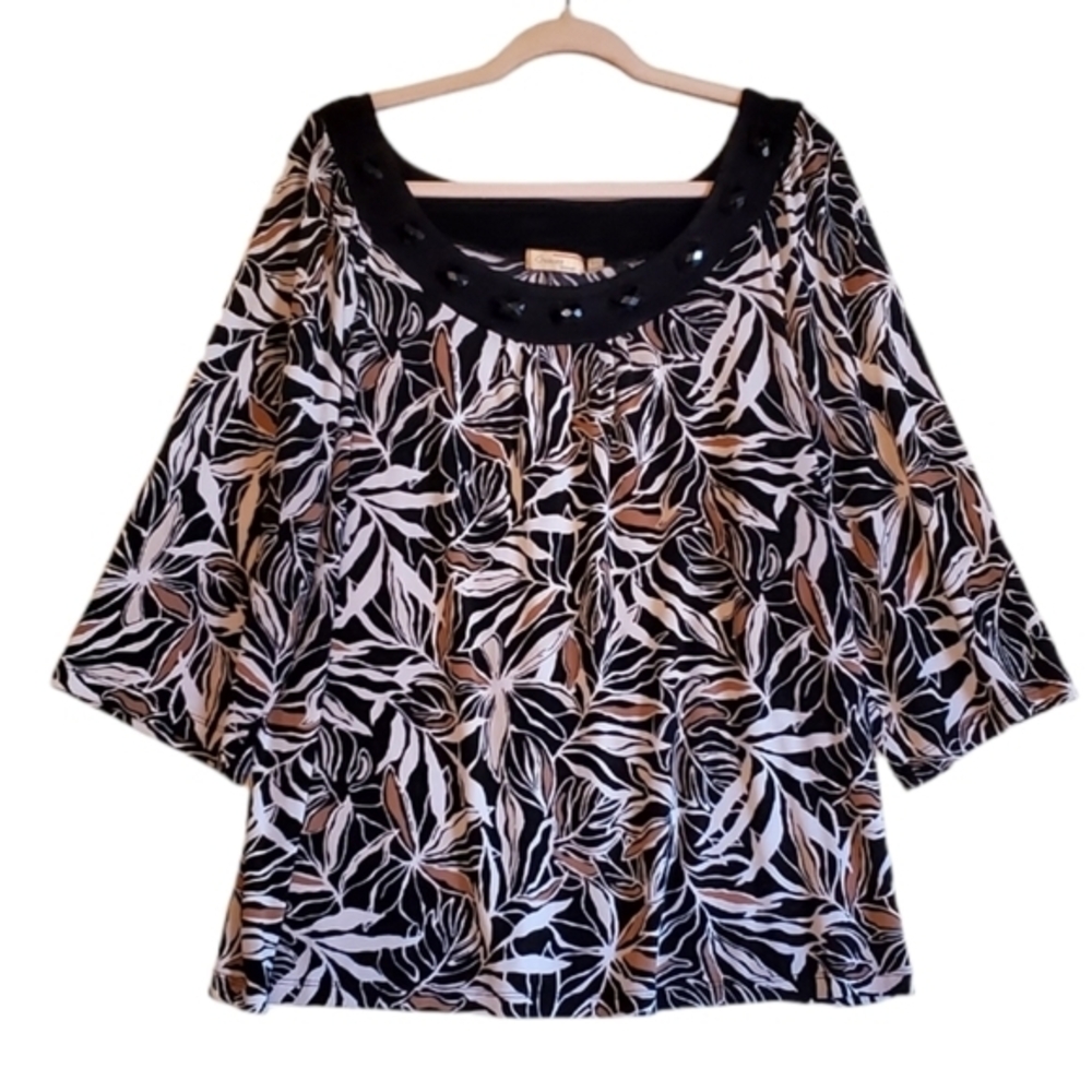 Choices Women Black Cream Blouse Top Jewel Neckline Plus Size 2X Women Pre-owned